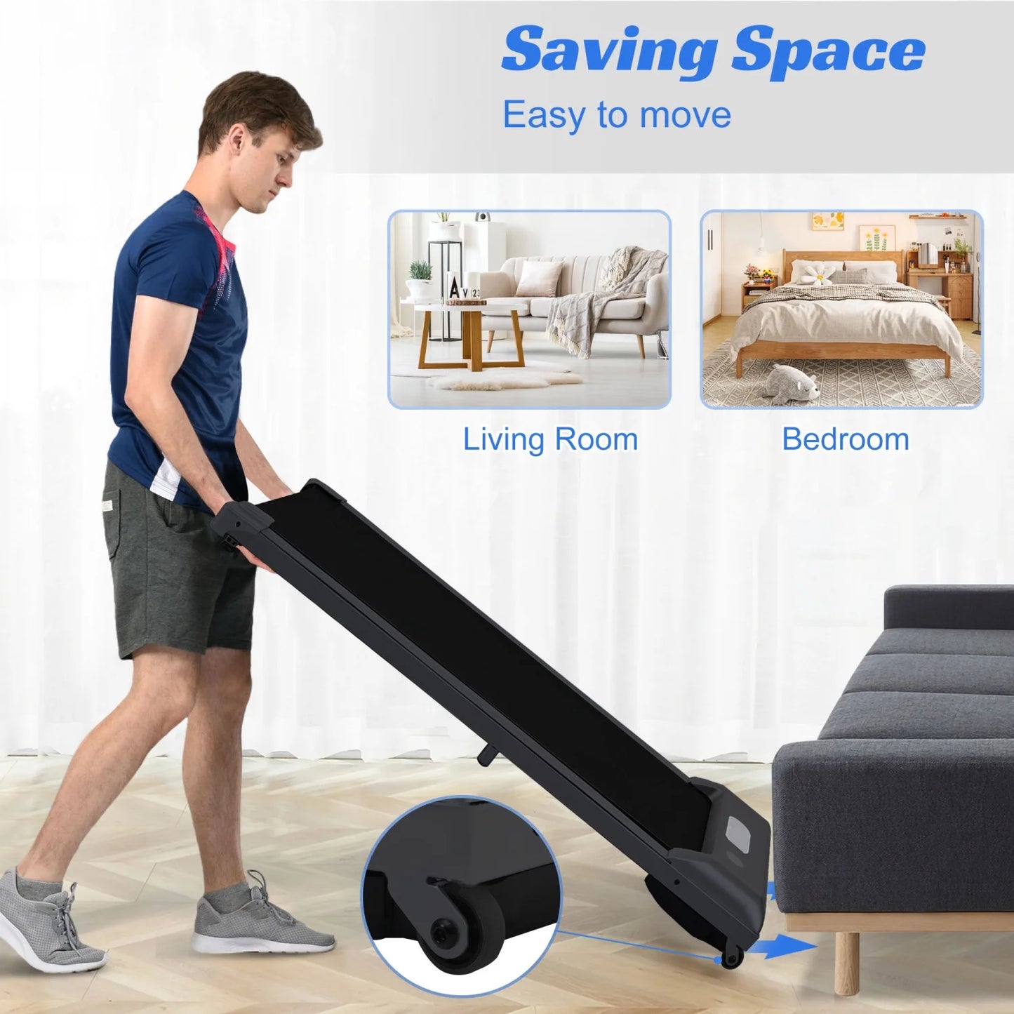 [ US in STOCK] under Desk Treadmill, Slim Flat Walking Pad, Portable Walking Jogging Machine for Home Office Exercise - Remote Control, LCD Display, Stored under Sofa Free Installation