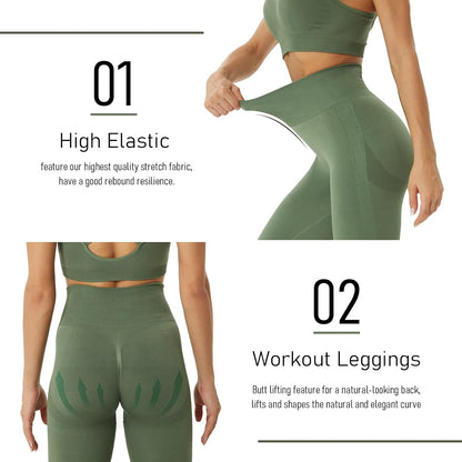 Women'S Workout Outfit 2 Pieces Seamless Yoga Workout Set High Waist Leggings with Sports Bra Gym Clothes Sets Green M