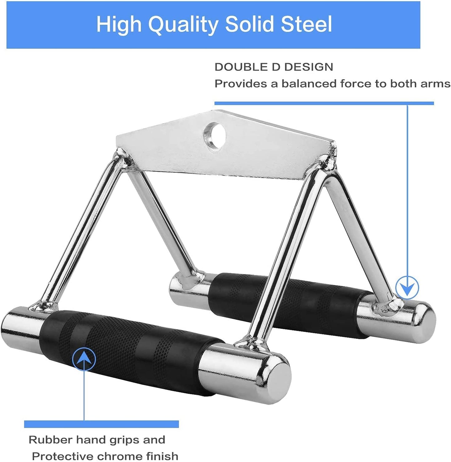 Double D Row Handle Cable Machine Attachment for Gym, V Bar Cable Attachment– Non Slip Handle & 368° Steel Swivel