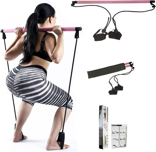 Portable Pilates Bar Kit with Premium & Upgraded 30LB Thick Resistance Bands. Portable Gym Equipment for Home Exercise Bands. Multiple Use. Elastic Foot Loops Resistance Bands Workout Bar, Yoga Bar Kit, & Exercise Bar.