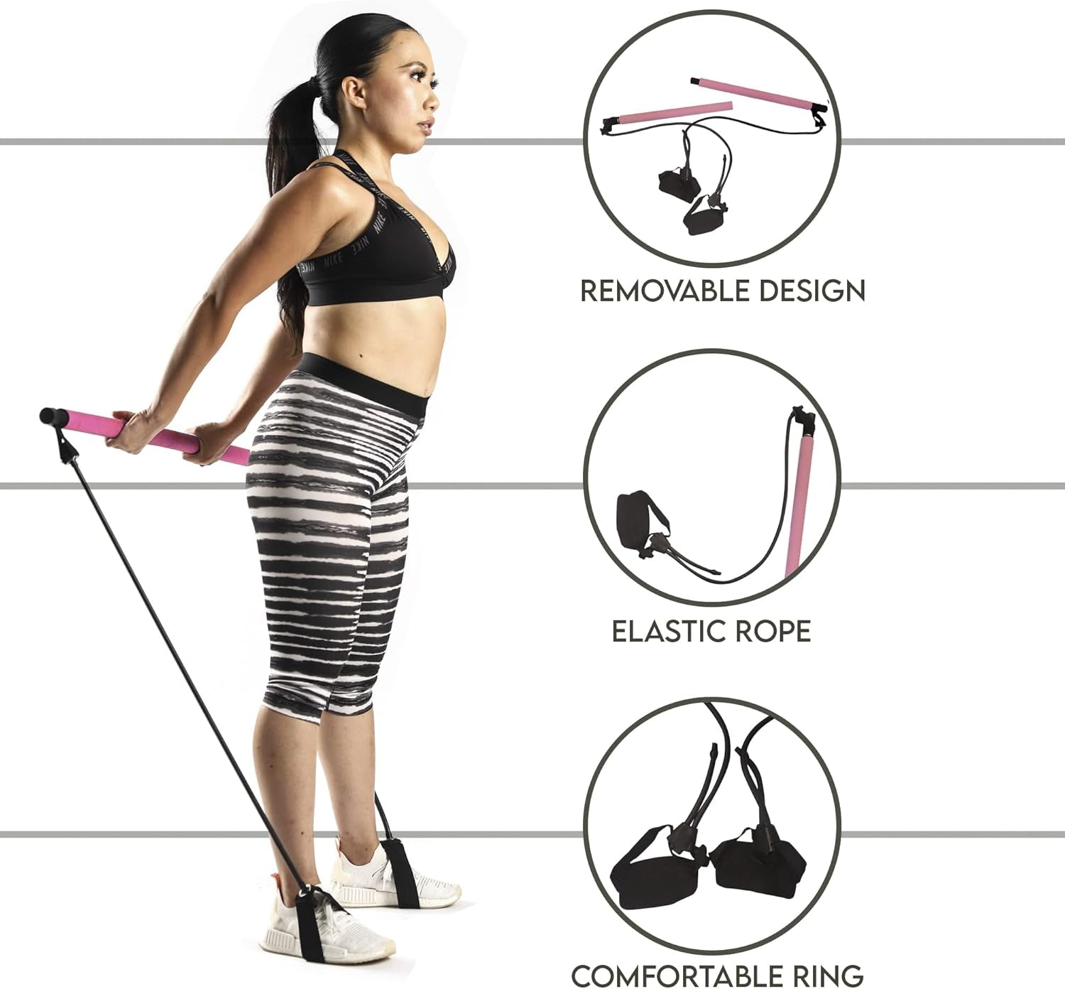 Portable Pilates Bar Kit with Premium & Upgraded 30LB Thick Resistance Bands. Portable Gym Equipment for Home Exercise Bands. Multiple Use. Elastic Foot Loops Resistance Bands Workout Bar, Yoga Bar Kit, & Exercise Bar.