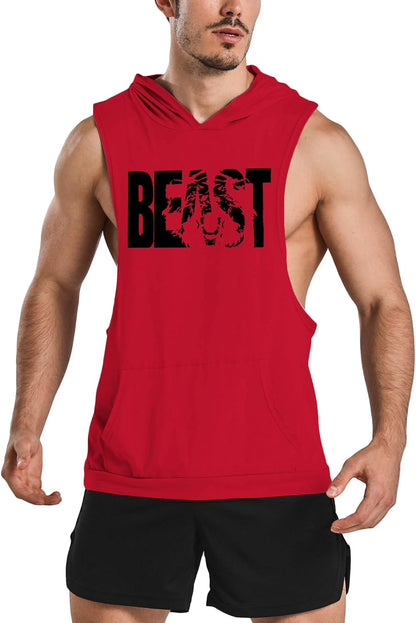 Men'S 2 Pack Workout Muscle Printed Tank Tops Gym Fitness Sleeveless Hoodie Black & Red S