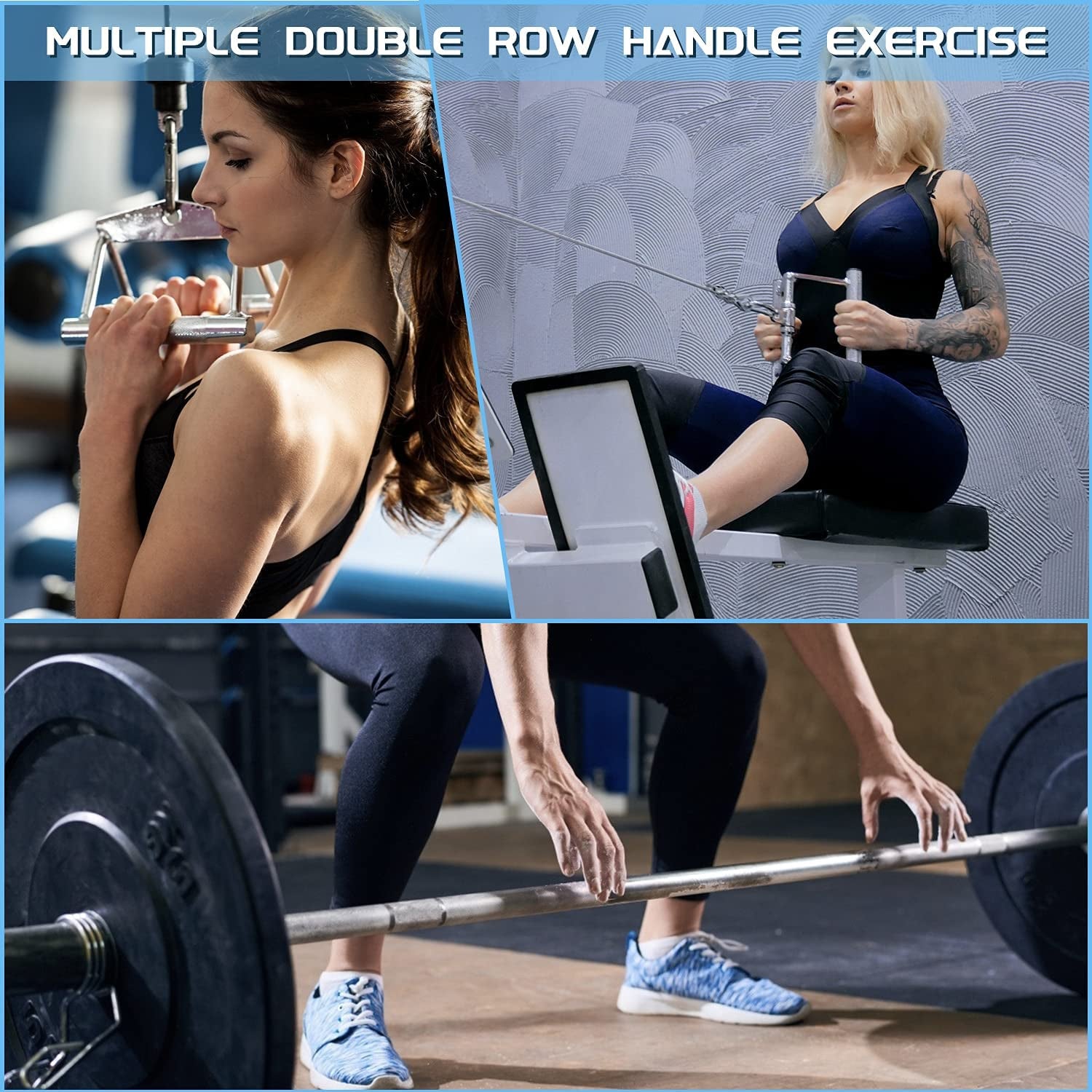 Double D Row Handle Cable Machine Attachment for Gym, V Bar Cable Attachment– Non Slip Handle & 368° Steel Swivel